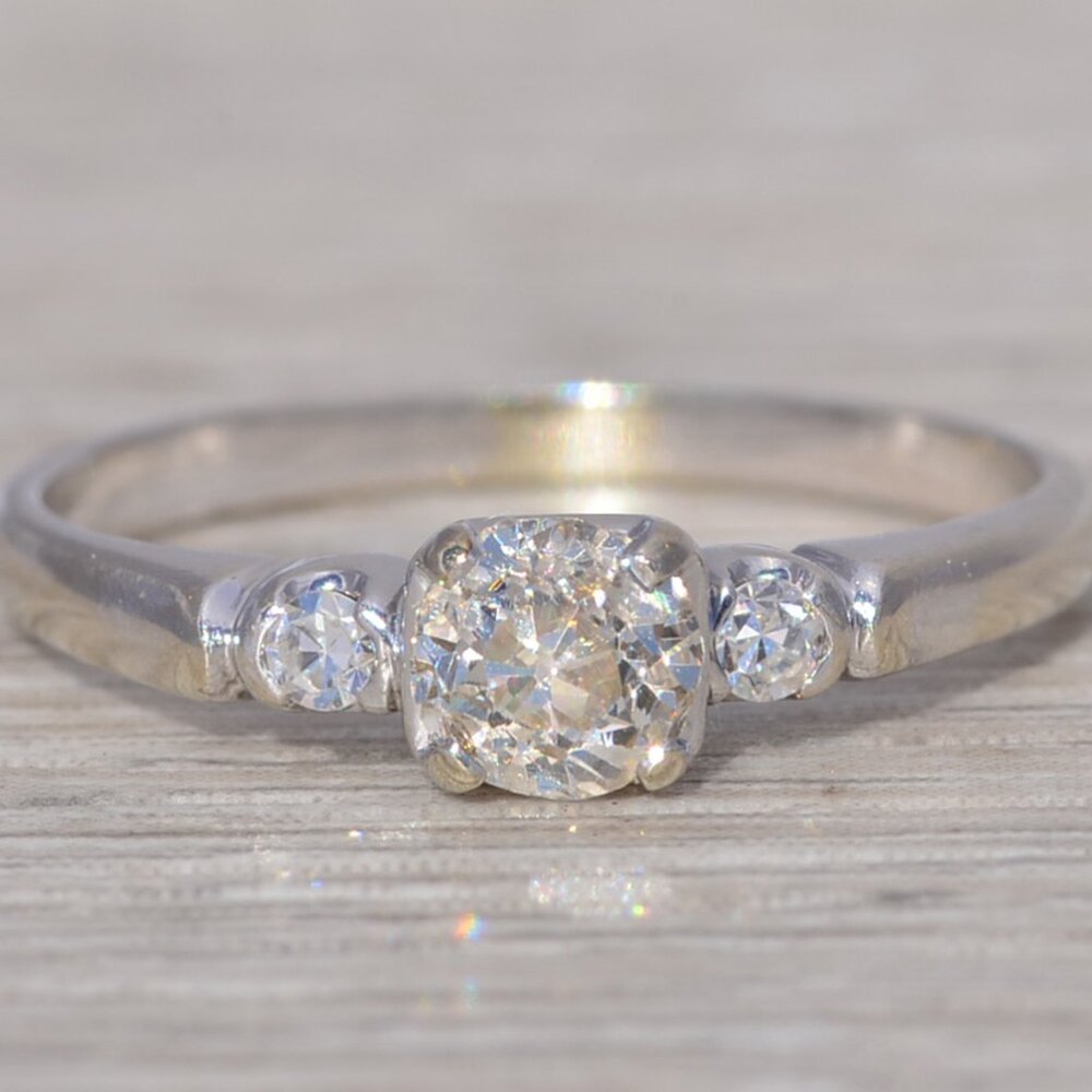 Old Mine Cut Natural Diamond Engagement Ring in White Gold
